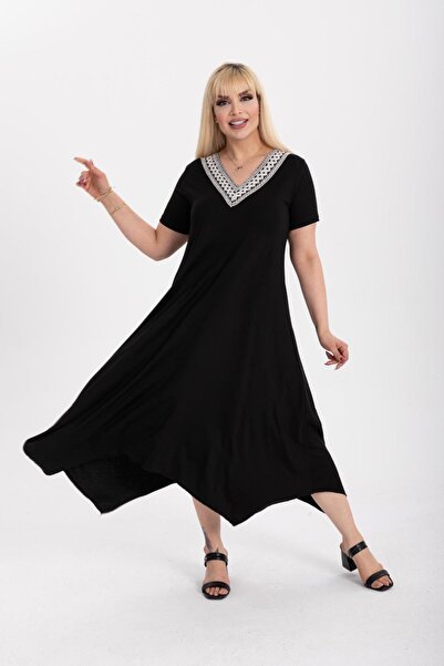 kısmet sepeti Γυναικείο Κομψό Φόρεμα Μαύρο Ethnic Πέτο Μεγάλου Μεγέθους