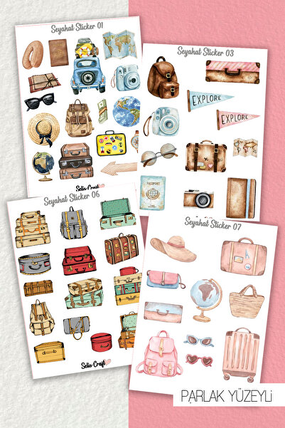 SelisCraft Seyahat Temalı Parlak Sticker 03-07 Ajanda Planlayıcı Bullet Journ...