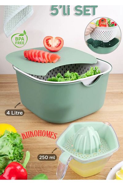 kukohomes 5 Pieces Multipurpose Practical Kitchenware Set Mixing Bowl Bowl Cutting Board Strainer Lemon Squeezer