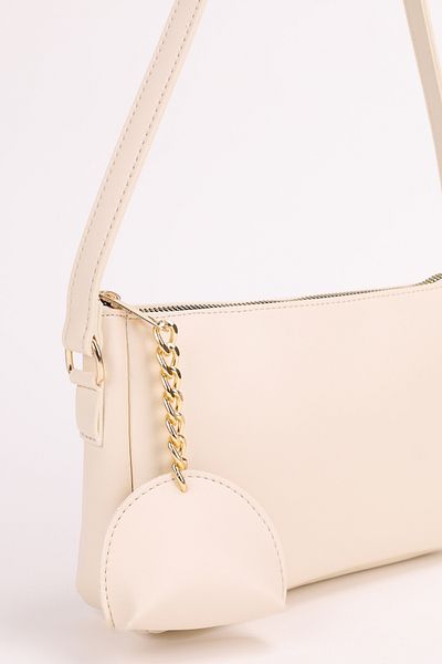NOTHING Women's Cream Charm Detailed Zippered Hand and Shoulder Baguette Bag Yuumi