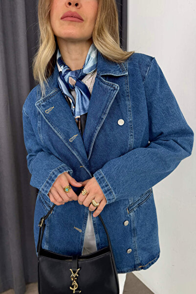 Sue Store Синя асиметрична куртка з ґудзиками