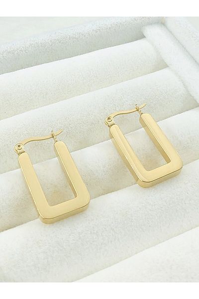 DS DİAMONDSHOP Steel Earrings Rectangular Ring Model Byçkp- 202503410