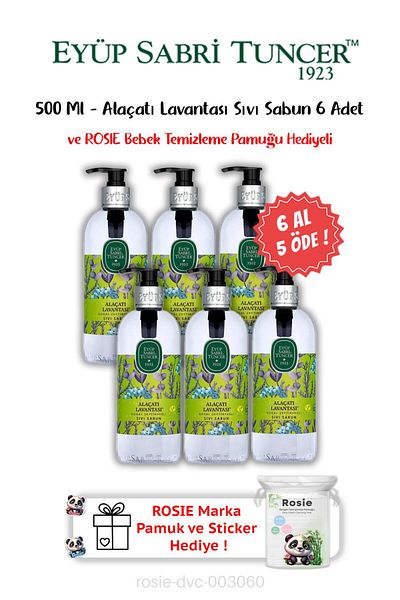 Eyüp Sabri Tuncer Alaçatı Lavanta 500 ml Buy 6 Get 5 Liquid Soap and Rosie Gift
