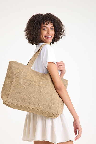 Simfa Γυναικεία τσάντα παραλίας με επένδυση από ψάθινη γιούτα / Τσάντα ώμου / Casual Bag / Tote