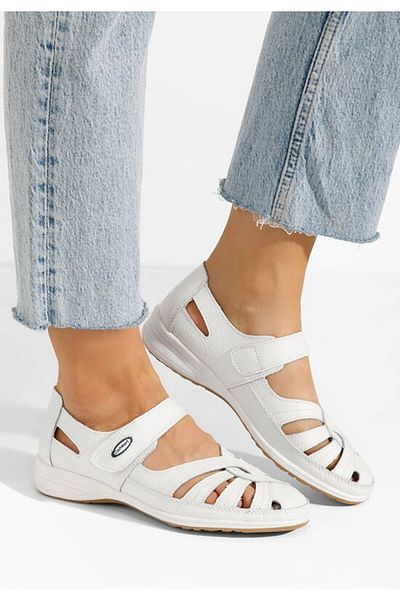 B T Shoes Balerini dama piele albi Parina