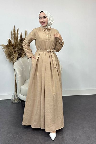 Tesettür Diyarı Πλισέ φόρεμα Gilet με πουκάμισο μέσα