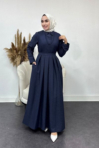 Tesettür Diyarı Πλισέ φόρεμα Gilet με πουκάμισο μέσα