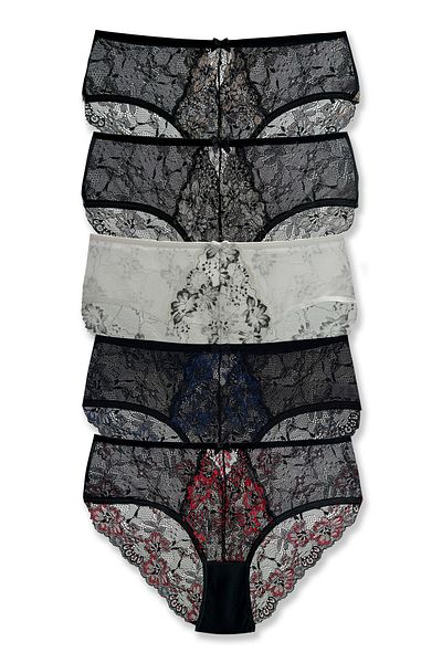 HNX 5 Pack Double Color Lace Tulle High Waist Women's Panties