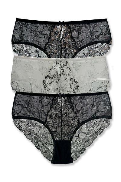 HNX 3-Piece Double Color Lace Tulle High Waist Women's Panties