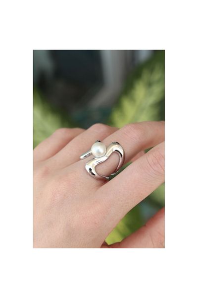 Skygo Brass Silver Color Adjustable Pearl Rhinestone Ring - Tj-Byk3165