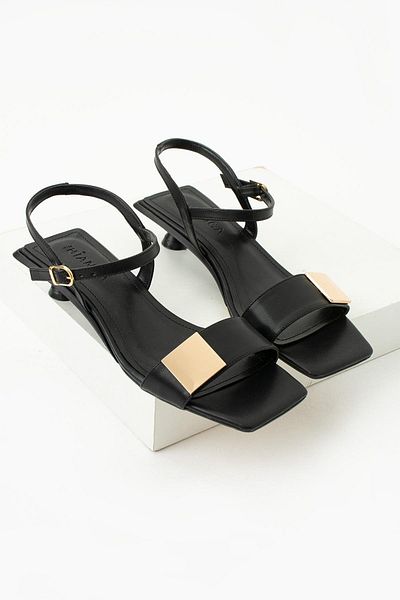 diclepolat Women's Black Buckle Low Heel Sandals 3 cm Rofen