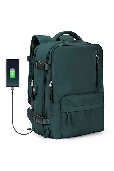 Quasar & Co. Backpack ®, waterproof, shoe compartment, trolley mount, usb, 43x30x20cm, dark green