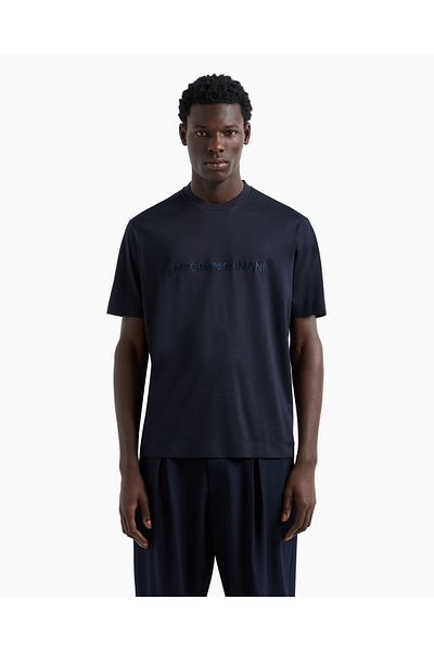 Emporio Armani Tricou pentru bărbați, cu mânecă scurtă, cu gât rotund, cu mânecă scurtă, din bumbac, albastru bleumarin EM 001070   AF13747-U