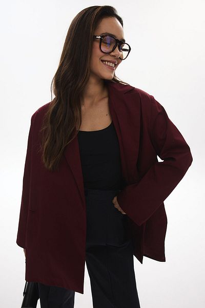 Hooopstore Blazer oversize roșu Claret cu fante laterale