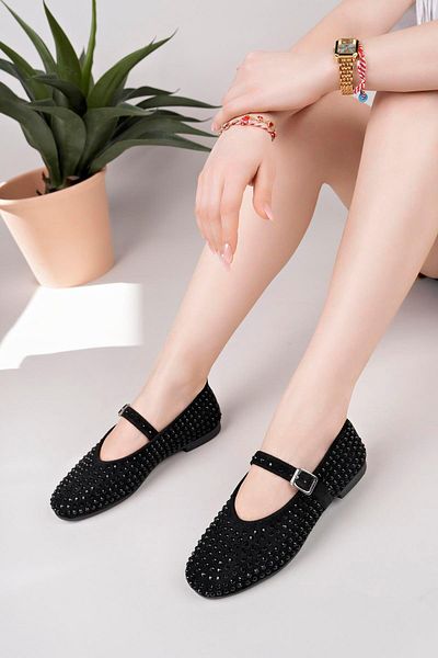 Aymood Pantofi de balerină de zi cu zi Baretli Black Stone pentru damă