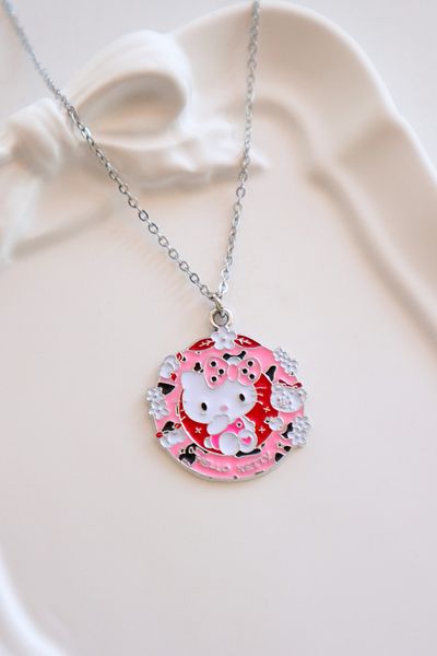 EFBUTİK Round Hello Kitty Imported Necklace with Silver Color Chain