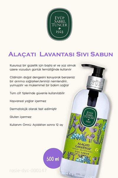 Eyüp Sabri Tuncer Alaçatı Lavanta 500 ml Buy 6 Get 5 Liquid Soap and Rosie Gift
