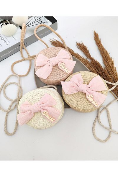 REBORN DESIGN Macrame Circle Model Ecru Color Straw Bag Sweet Text Details