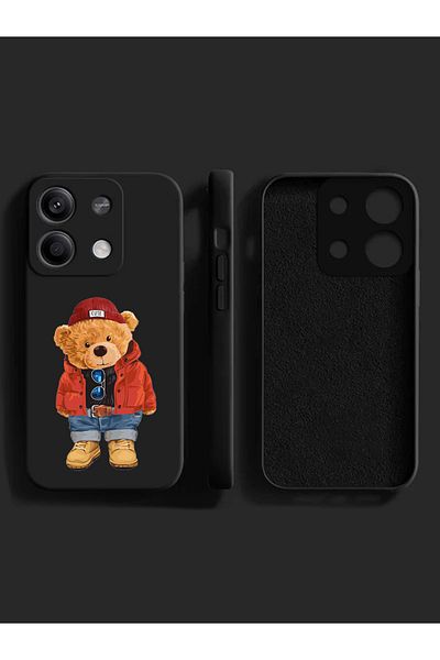 Merwish غطاء حماية من السيليكون لهاتف Xiaomi Redmi Note 13Pro 4G متوافق مع نمط تيدي مخملي من الداخل باللون الأسود