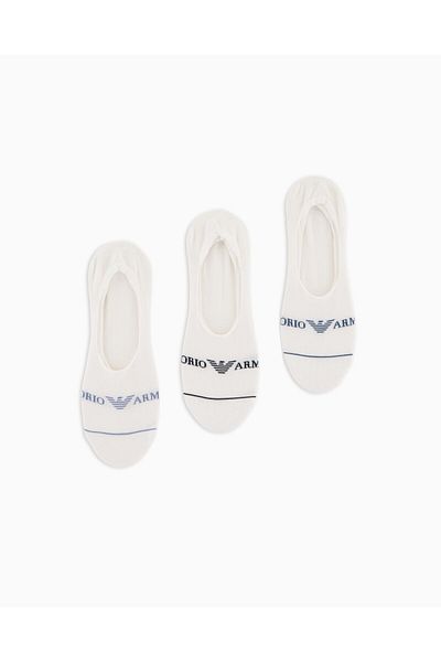 Emporio Armani Men's Jacquard Logo Stretch Cotton 3-Piece White Socks Em 000548   Af12276-M0066