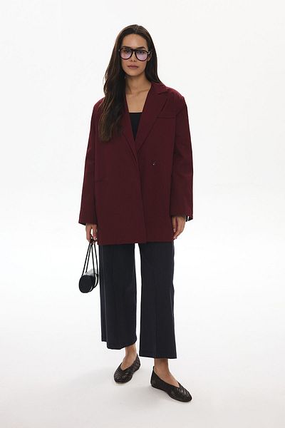 Hooopstore Blazer oversize roșu Claret cu fante laterale