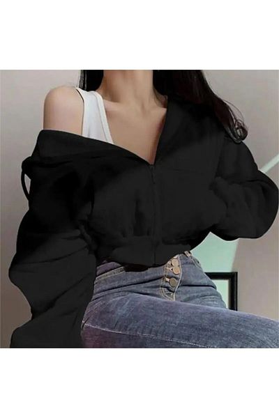 Karakedi Crop Model Thick Hooded Short Sweat