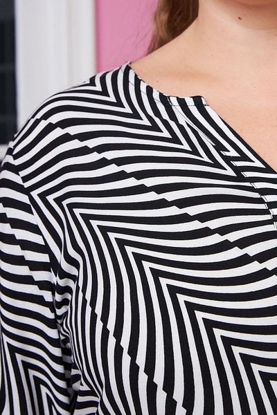RMG Asymmetrical Striped Plus Size Blouse Black