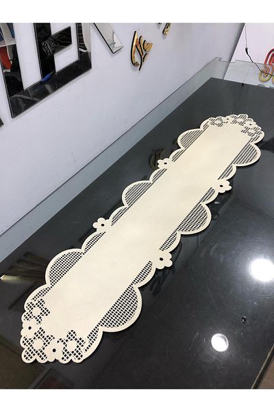 EHA LAZER Κρεμ Χρώμα Γεωμετρικό Μοτίβο Floral American Service Runner