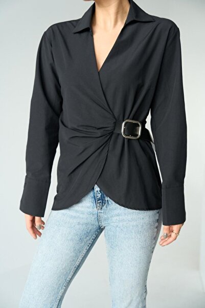 JANES Чорна сорочка з поясом