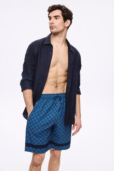 Haşema Star Patterned Navy Blue Men's Short Pool and Sea Shorts 5065