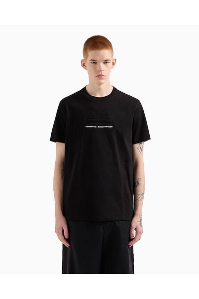 Armani Exchange Ανδρικό κοντομάνικο μαύρο μπλουζάκι με κανονική εφαρμογή με στρογγυλή λαιμόκοψη με λογότυπο στο στήθος XM 000544   AF