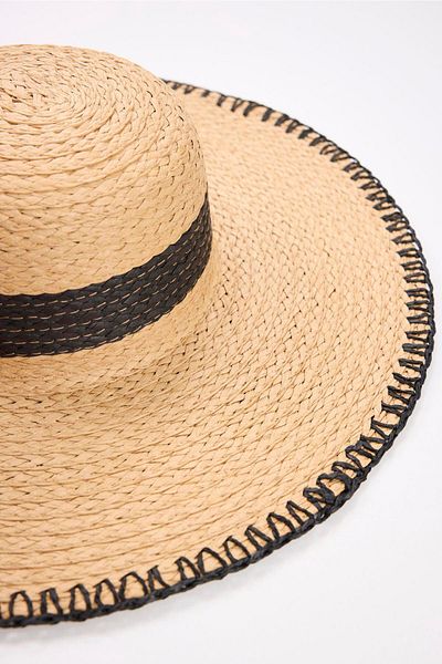 Haşema Beige Straw Beach Hat - Ribbon Detail 2042