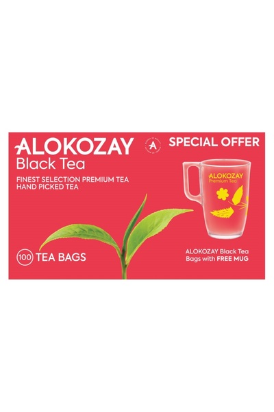 Alokozay شاي أسود - 100 كيس شاي + كوب مجاني