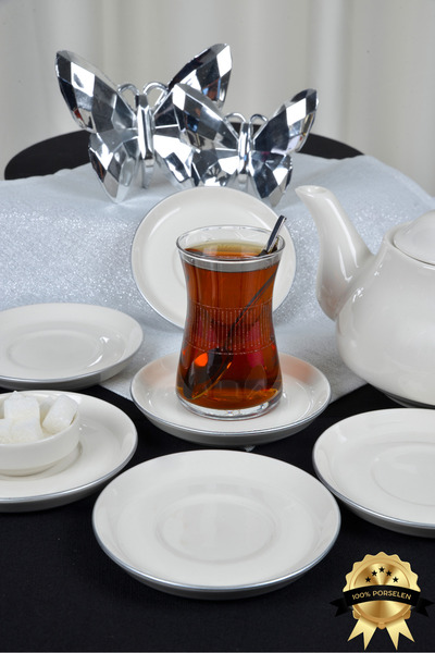 Heda Porselen Dream Platinum Gilded 6 Pieces 12cm Porcelain Tea Plate Off White