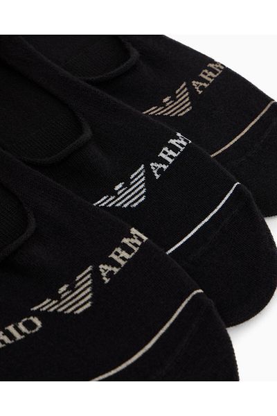 Emporio Armani Мъжки чифт от 3 черни чорапи с жакардово лого, разтеглив памук EM000548 AF12276-MC061