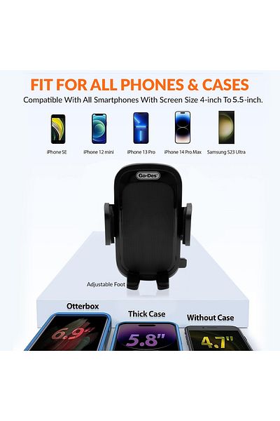 Go-Des Suction Cup Car Phone Holder, Adjustable Arm, 360° Rotation, Dashboard & Windshield Mount