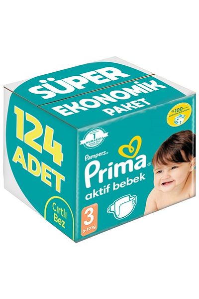 Prima Baby Diaper Size:3 (6-10kg) Midi 124 Pieces Super Economic Pk