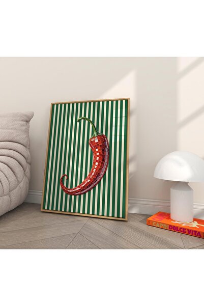Sweetco Çerçevesiz Poster Chilli Pepper | Acı Biber, Disko Biber, Çizgili Poster