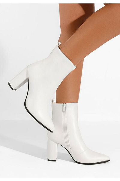 B T Shoes Adalina white chunky heel ankle boots