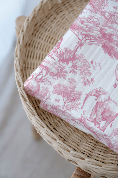 Tuğba Kuğu 4 Layer Muslin Blanket (100X120) - Pink Toile De Jouy
