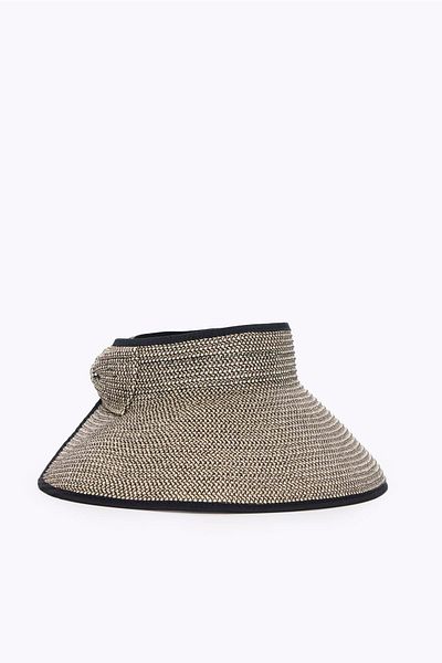 Haşema Bow Detailed Foldable Black Beige Visor Beach Hat 17