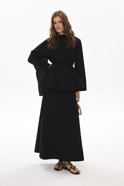 Hooopstore Μαύρο φόρεμα Flow Cape με λεπτομέρεια από ποπλίνα