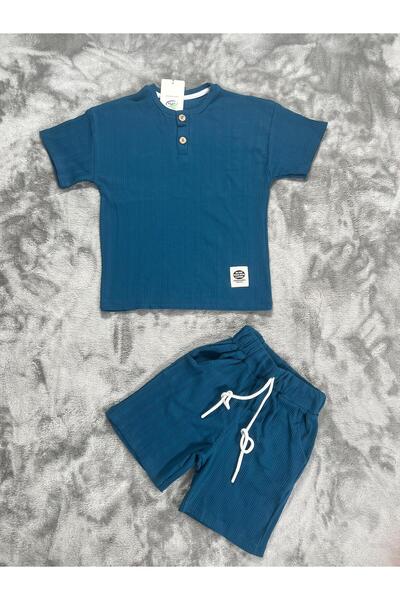 NEWKİDS Set copii baieti Waffle 5-8 ani cu pantaloni scurti