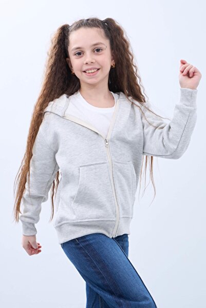 Perendi Unisex Kids Hooded Zip Cardigan - Gray Comfortable and Stylish Casual Top