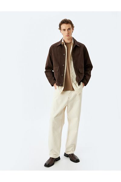 Koton Buttoned Canvas Fabric Pocket Detailed Cotton Shirt Jacket