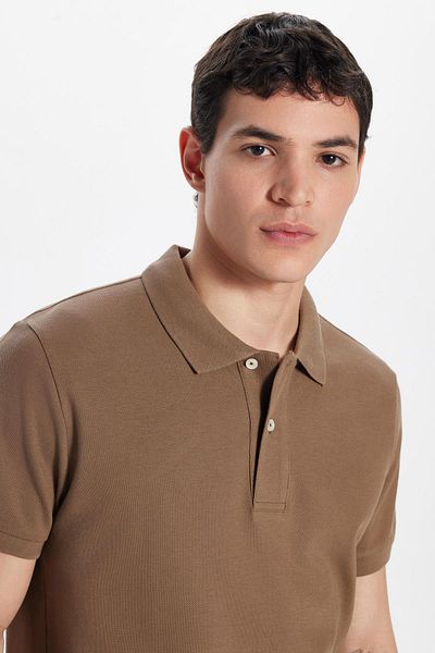 Tudors Ανδρικό T-shirt Slim Fit Slim Fit 100% βαμβακερό καφέ γιακά πόλο