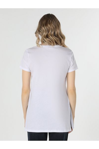 Colin's Tricou alb cu mânecă scurtă pentru femei, cu decolteu în V, cu croiala normală, Cl 1048079