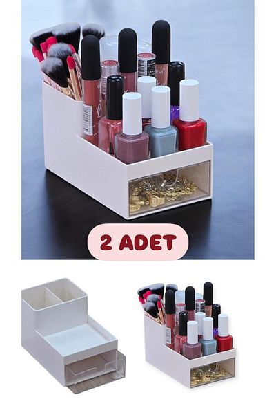 Bayev 2 Pieces Tatto Single Drawer Makeup Box - Nail Polish Stand Pen Holder