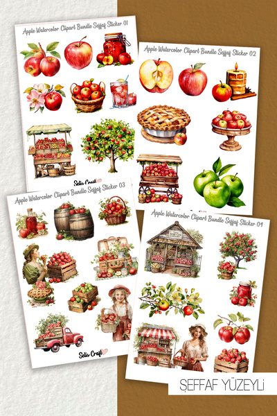 SelisCraft Elma Temalı Şeffaf Sticker Seti 01 Ajanda Planlayıcı Bullet Journa...