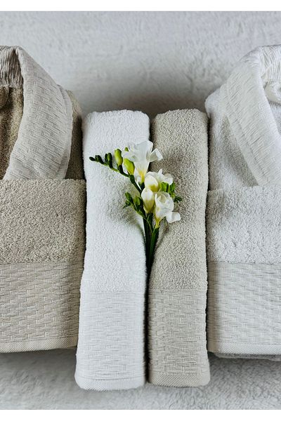 kubbe Wedding Family Bathrobe Set 6 Pieces - with Soap Gift